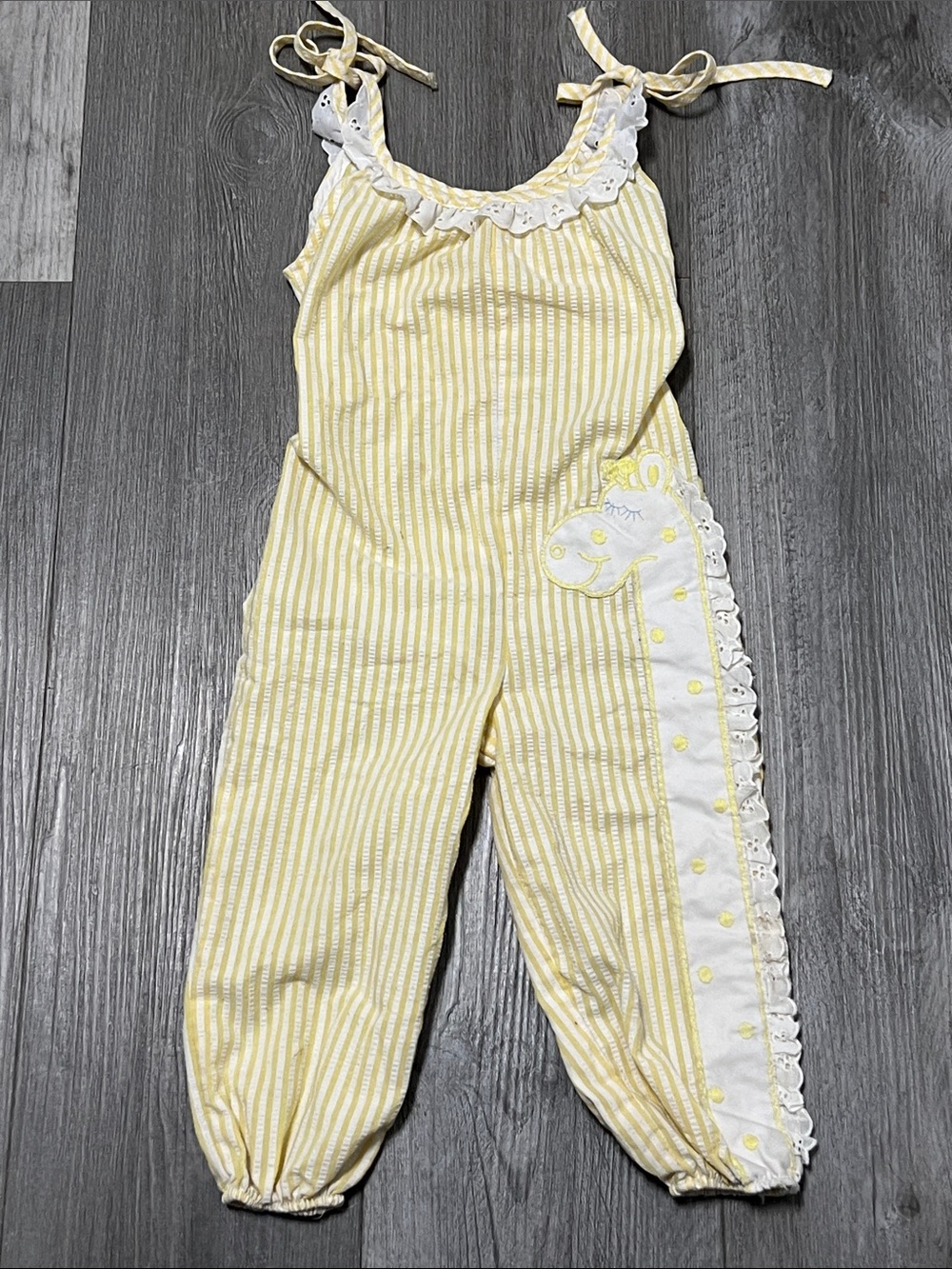Carter’s toddler vintage light yellow striped one piece romper / size 2T